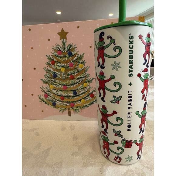 Starbucks x Roller Rabbit Stainless Steel Tumbler Cup Holiday Monkey 2025 - Picture 5 of 5